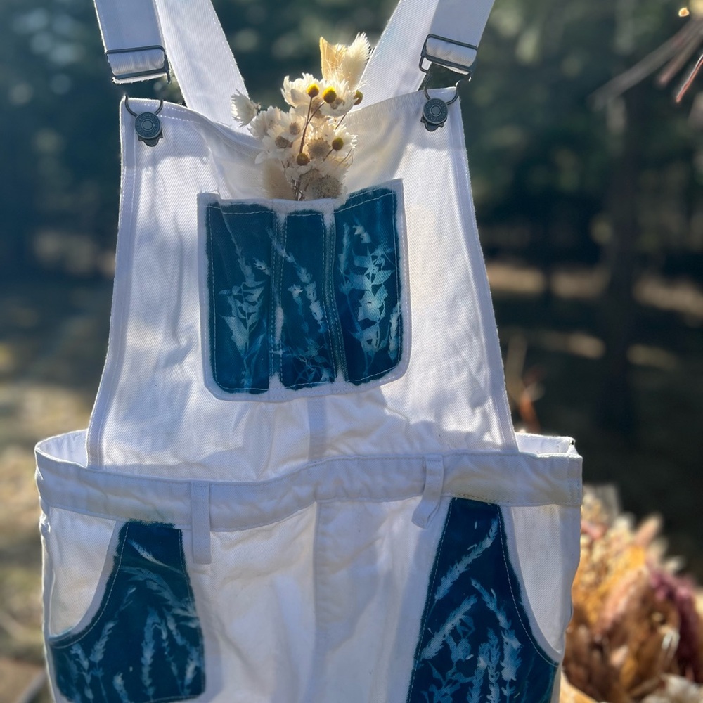 White Overalls with Cyanotype print